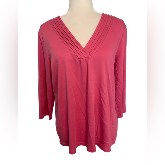 L.L. Bean supima cotton V-neck top size XL pink boxy lagenlook - Picture 1 of 8